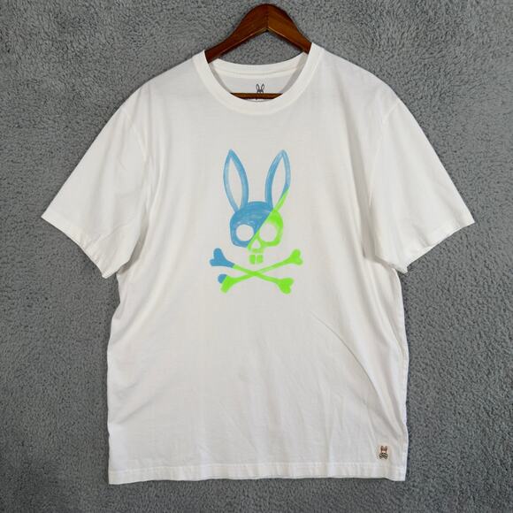 Psycho Bunny Mens 8 XXL White Multi Color Graphic Tee Shirt Cotton Logo - Picture 1 of 7